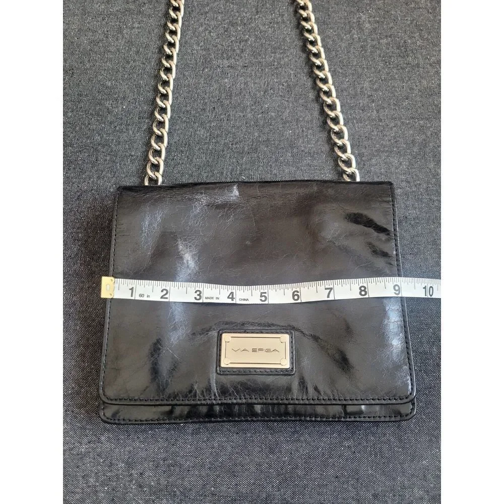 90s Y2K Via Spiga Black Shoulder Crossbody Bag Purse Leather‎ Chain Goth Grunge
